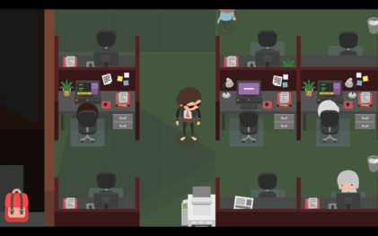 Sasquatch using a disguise to work at an office without any suspicion.